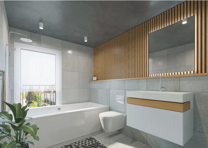 Modern bathroom with bathtub